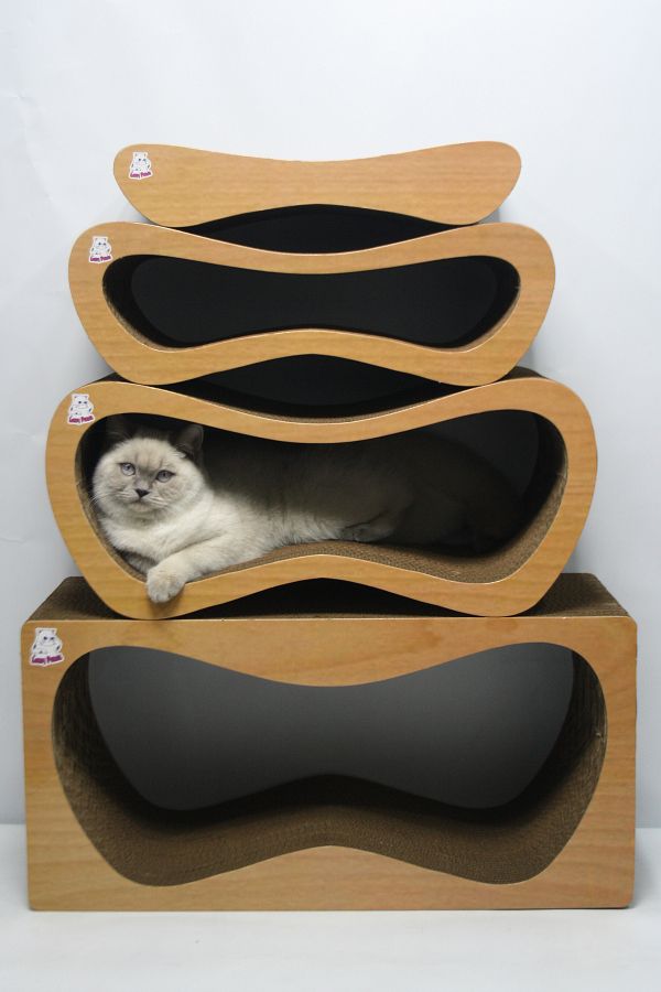 Lazy Paws-Set of 4 - Cat Scratching Sofa – Cardboard Cat Scratching – Horizontal Scratching - Wood Pattern 1