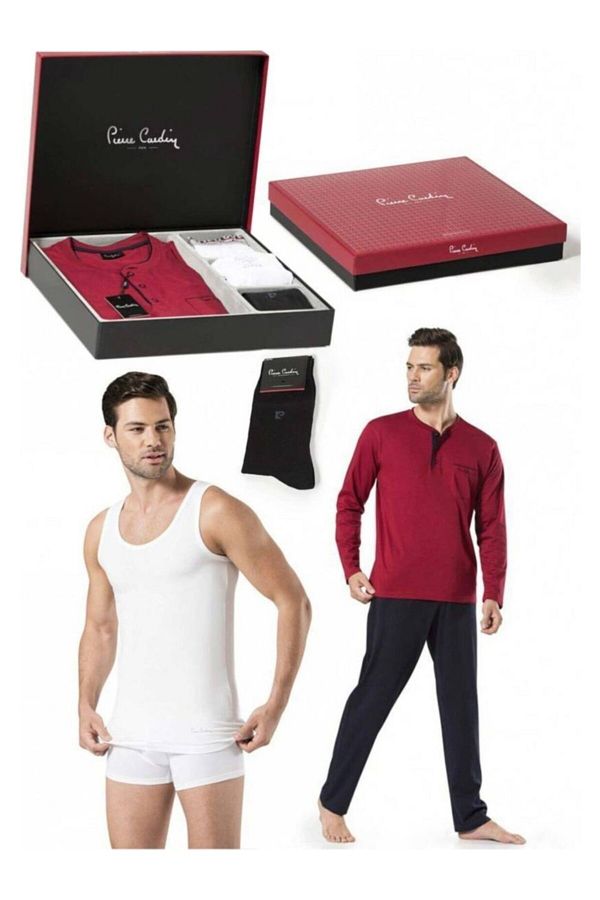 Pierre Cardin-Set pijamale din bumbac burgundy pentru bărbați Pİ.E.R.R.O.Z.E.L.T.7.7. 1