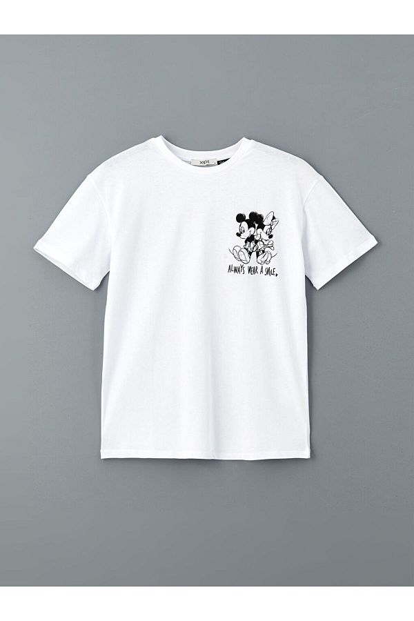 LC Waikiki-XSIDE Bílé dámské tričko Mickey a Minnie Mouse s potiskem 1