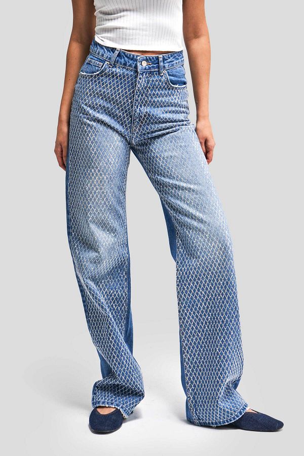 its basic-Culoarea albastră pentru femei Doris T3-2S5-4 Bright Stone Straight Fit Talie înaltă 100% bumbac Design Denim Jean 1