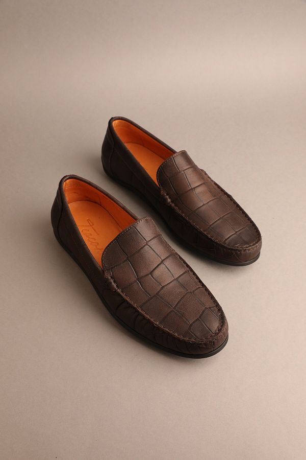 Gondol-Loafer clasic pentru bărbați din piele naturală maro Croco 41 ttx.229 1