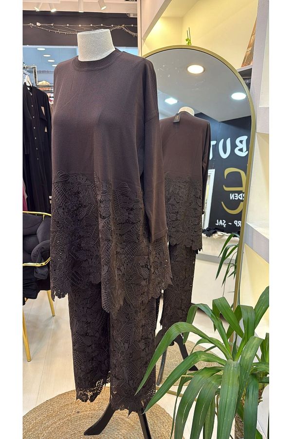 Invee-İnvey Guipure Set Brown 7078 1
