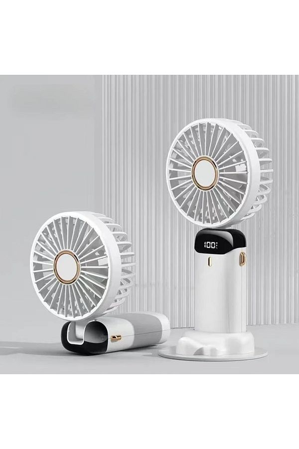 sulvgo-WHITE Portable Handheld Personal Rechargeable Fan LED Digital Display 90°Adjustable  Rechargeable Fa 1