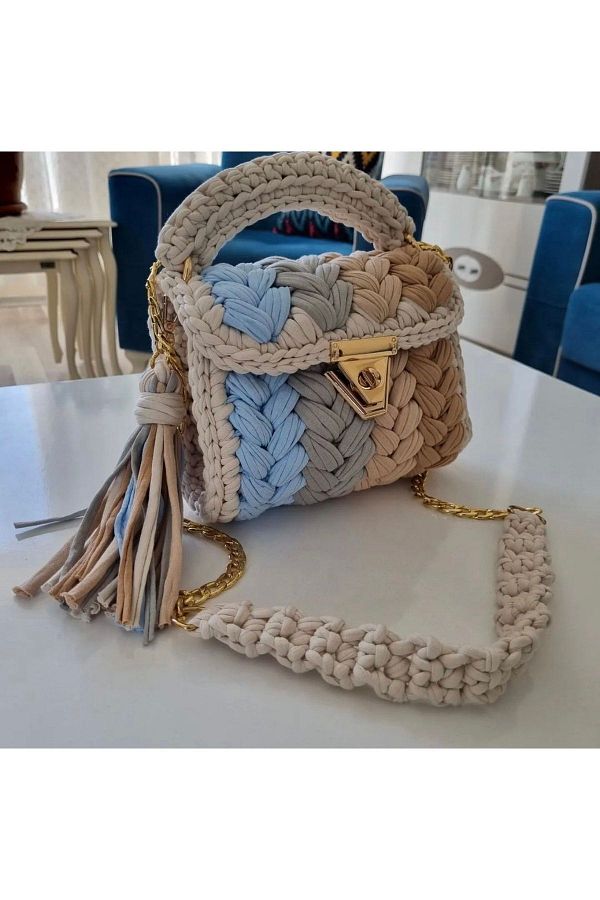 Desu accessories-حقيبة نسائية فاخرة مصنوعة يدويًا من الكروشيه مصنوعة يدويًا من خيط القطن الممشط والكتف المتقاطع 1