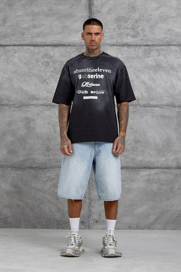 NOMARC-Black Gabserine Written Oversize Tshirt 1