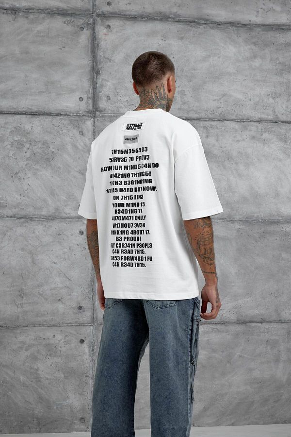 NOMARC-White Br41N Pow3R Written Oversize Tshirt 1