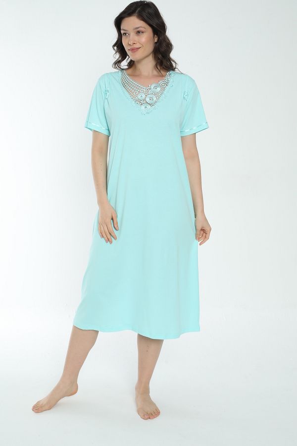 MİSS LOLİTA-Women's 100% Cotton Short Sleeve Midi Length Nightgown 537 1