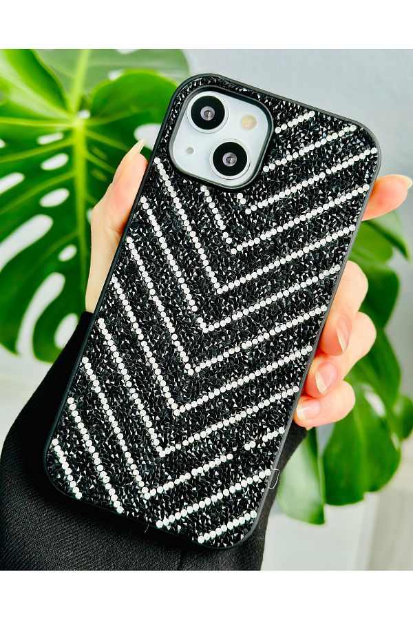 Go Aksesuar-حافظة سيليكون متوافقة مع هاتف Iphone 14 و15 بتصميم ماسي مرصع بأحجار الراين اللامعة 1