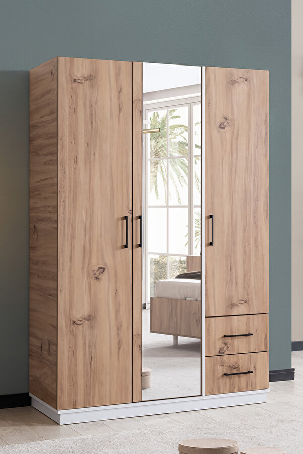 Setay Gardırop Efes 3 Kapaklı Gardırop,Dolap Ceviz Krem