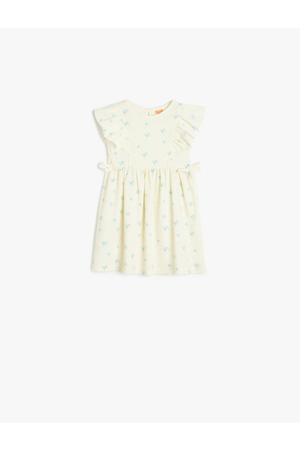 Koton Fırfır Detaylı Bisiklet Yaka Kısa Kollu Çiçekli Elbise