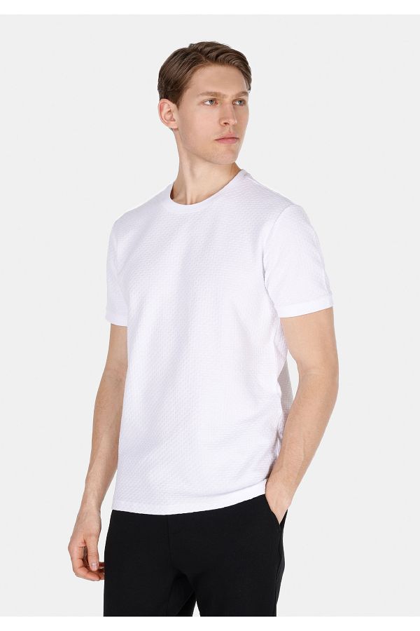 Colin's-Regular Fit Round Neck Jacquard Men's White Short Sleeve T-Shirt 1