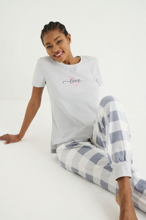İPEKTENİM-Square Color Block Pajama Set with Printed Cuffs 1