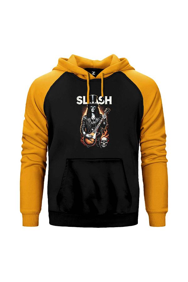 Z zepplin-Yellow Color Slash Guitarist Skull Logo Raglan Sleeve Sweatshirt 1