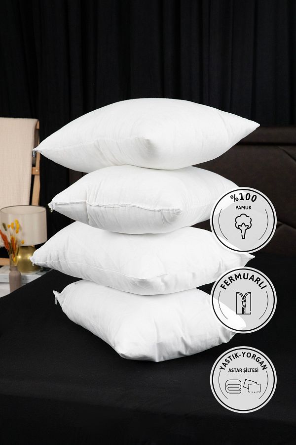 FAVORA-Pillow Liner Mattress 100% Cotton Zippered Pillow Inner Cover 4 Pieces - White 1