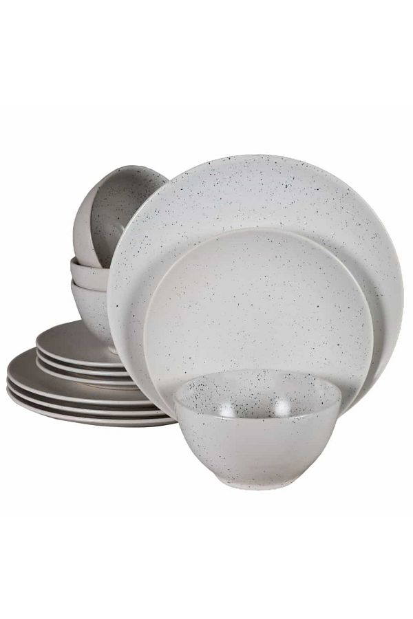 Cesiro-Set farfurii 12 piese, pentru 4 persoane, North Pole, Cesiro, Alb Mat cu puncte negre 1