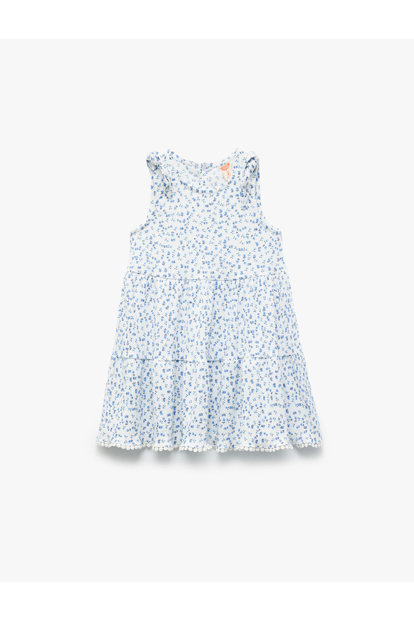 Koton Fırfır Detaylı Çiçekli Bisiklet Yaka Kolsuz Katlı Mini Elbise