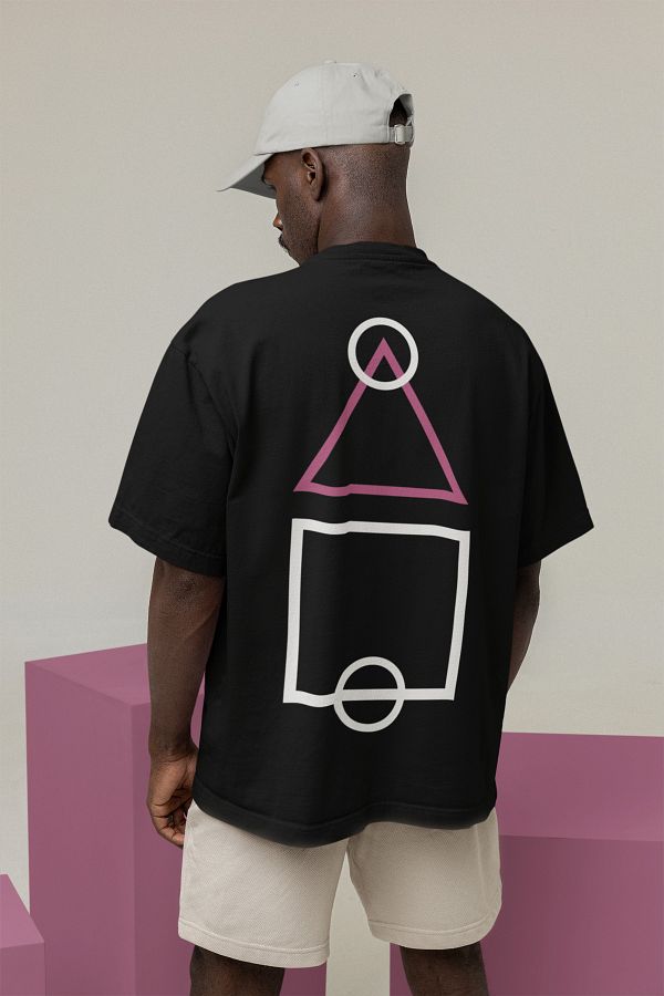 Alice Butik-Unisex Black T-Shirt - Oversize Triangle Square Back Print Squid Game 1