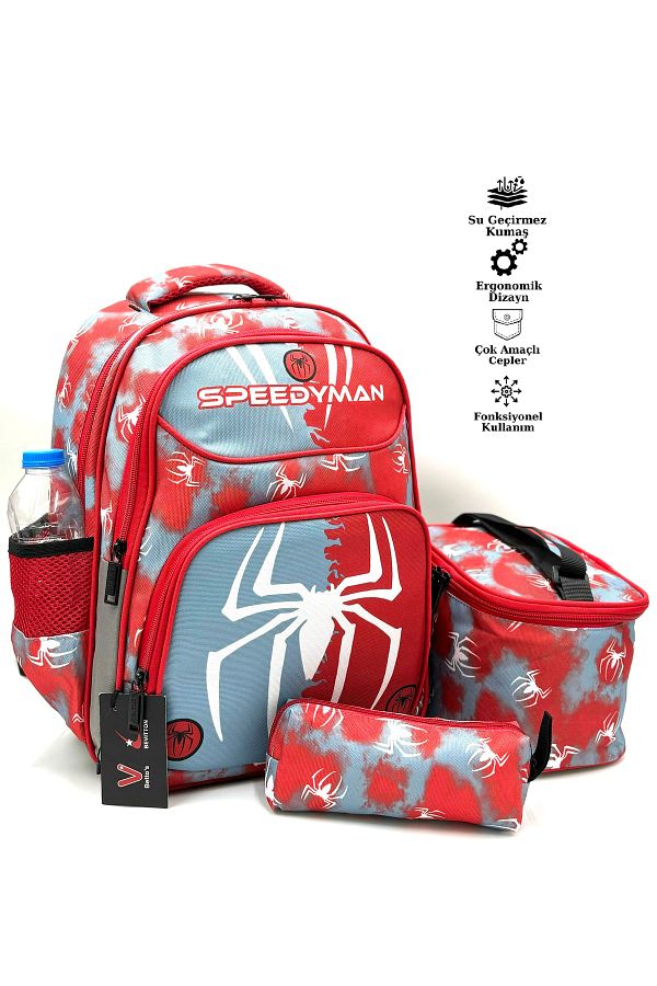Bevitton-Gray Uls-8964Speedma Primary School Bag Character Patterned Boy's Set of 3 1