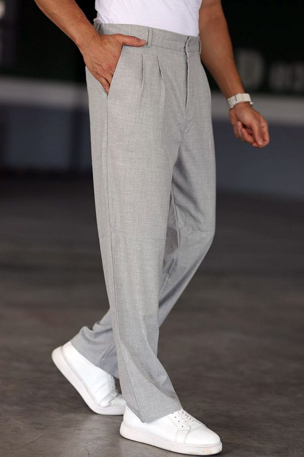 CoolLook-Stretchy Fabric Pleated Four Pockets Regular Elastic Waist Lined Inside Zipper Stretchy Baggy Pants 1