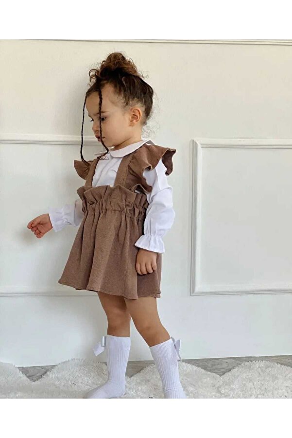 Süslüm Kids Kahve Kaşkorse Gömlek Elbise Takım