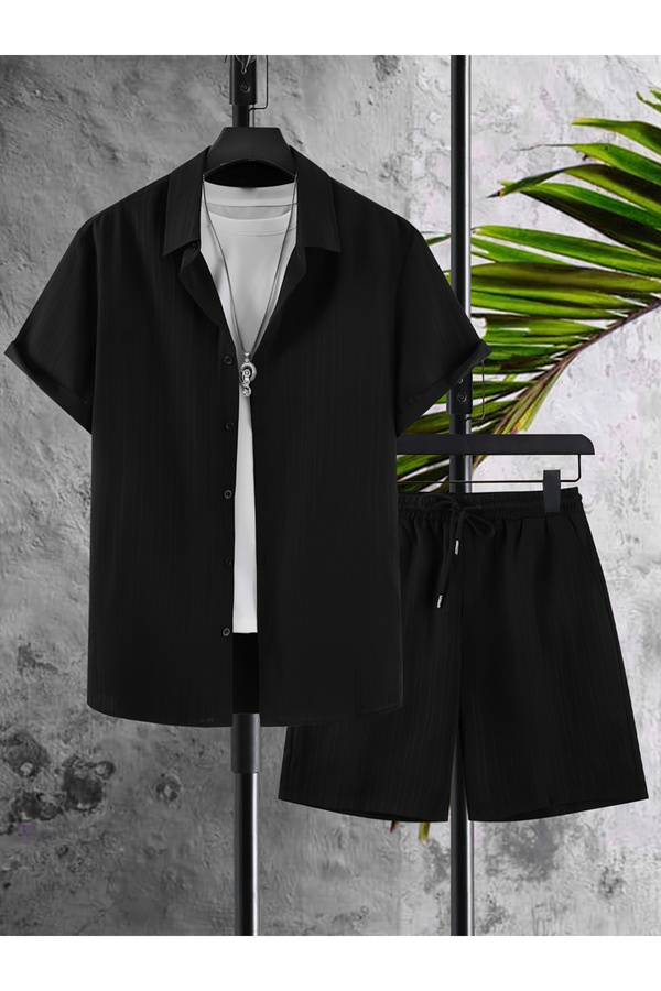 Take Two By Styli-Textured Short Sleeve Shirt and Shorts Co-Ords 1