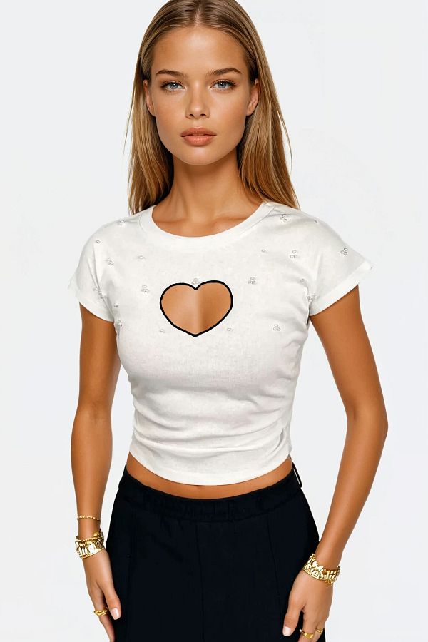 VAGGON-Women's Ecru Crew Neck Heart Embroidered Pearl Embroidered Blouse Prmx13591 1