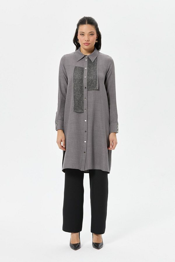 Esswaap-Detailed Buttoned Tunic - Anthracite Mesh Combination 1