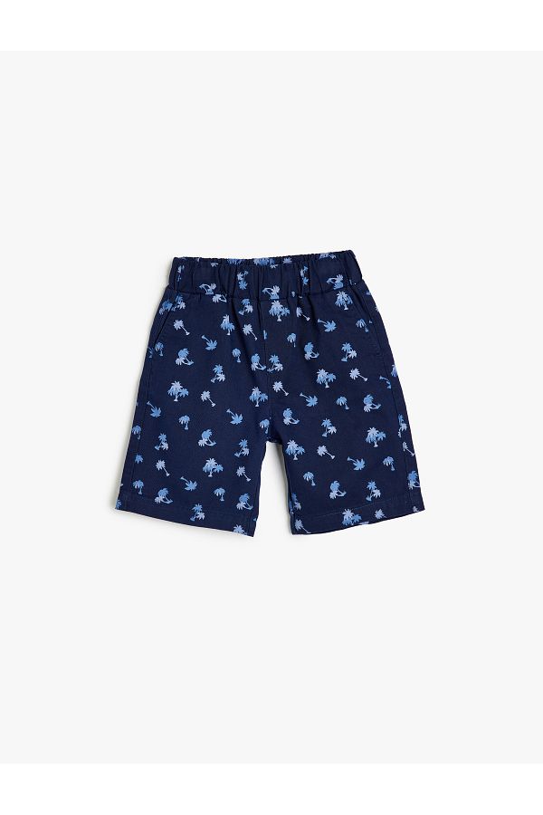 Koton-Palm Print Shorts: Cotton with Pockets, Waistband, Elastic, and Tie 1