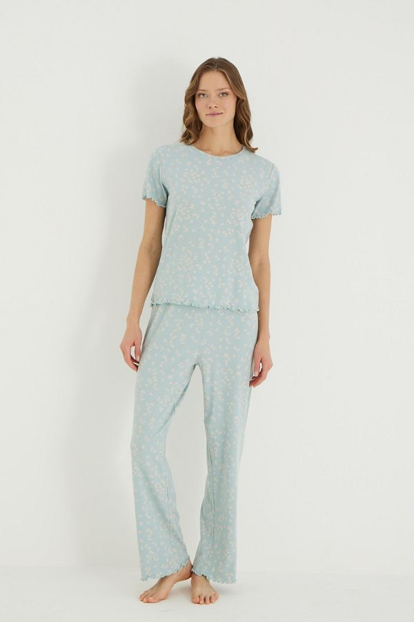 İPEKTENİM-Mini Floral Patterned Pajama Set with Elastic Waist 1