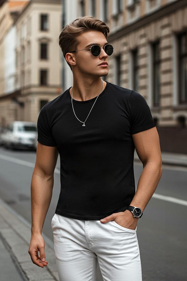 Trendyol Collection-Czarny T-shirt z okrągłym dekoltem i dopasowanym krojem, wykonany w 100% z bawełny - Tmnss19Bo0001 1