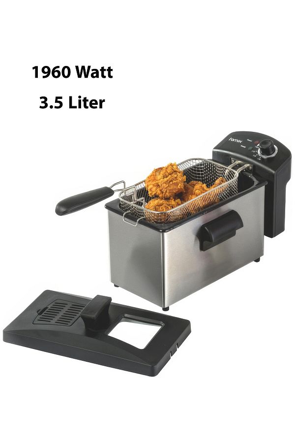 HOMİX-1960Watt Stain Resistant Adjustable Thermostat Deep Fryer Black and Silver 3.5 Liter 1