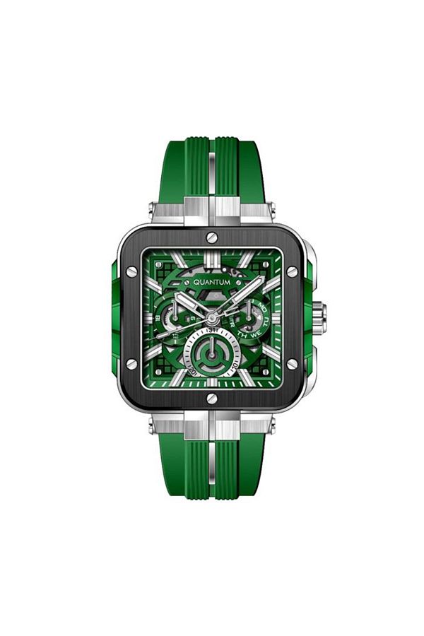 Quantum-QUANTUM PWG1102.377 Men Multi Function Display Watch & Silicone Strap Dark Green 1