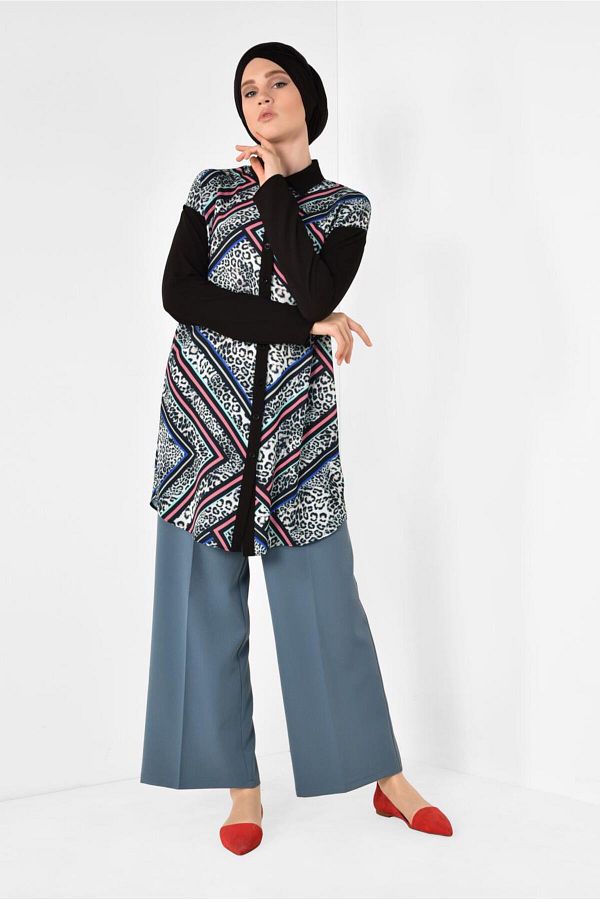Alvina-4964 Model Patterned Buttoned Tunic 1