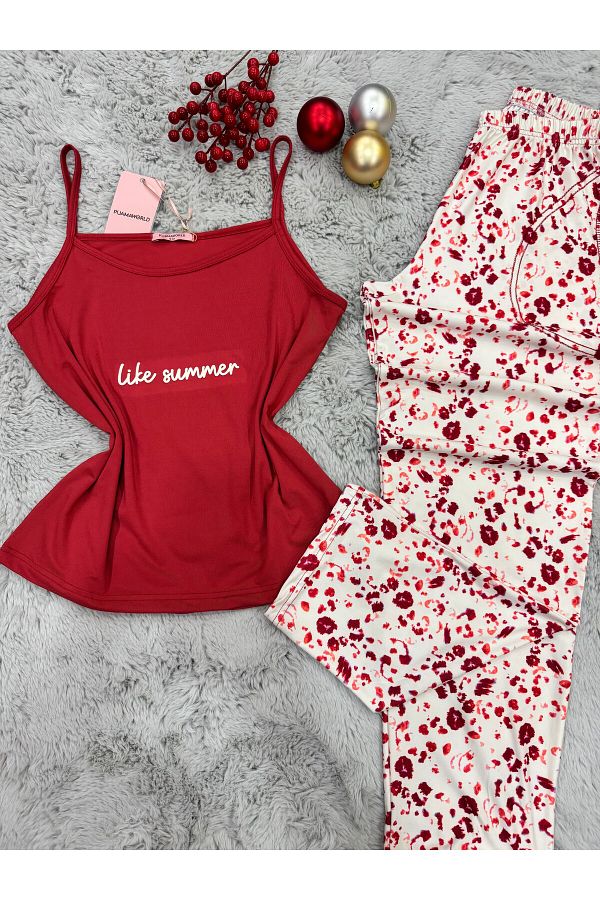 pijamaworld-Comfy Marla Pajama Set with Ip Straps and Six Long Soft Fabric 1