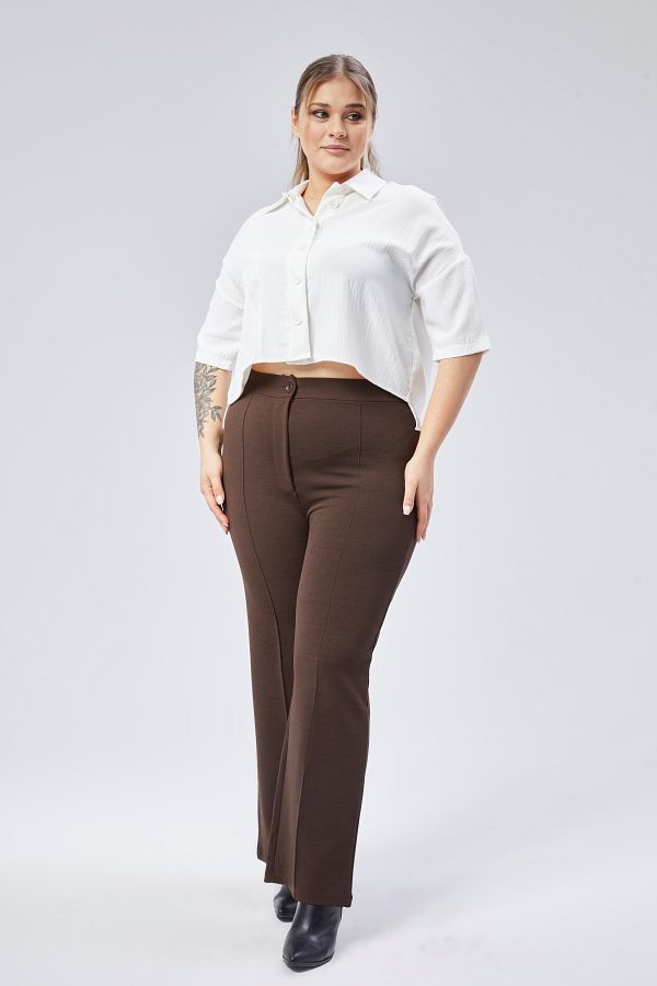Symirna-High Waist Loose Wide Leg Zipper Plus Size Women's Pants with Grass 1