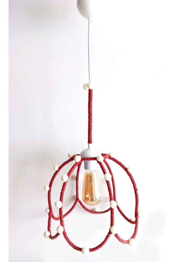 C&A&B KUZEY AVİZE-Brick Color Macrame String Wrap Ecru Pompom Daisy Baby and Child Room Pendant Lamp Chandelier 1