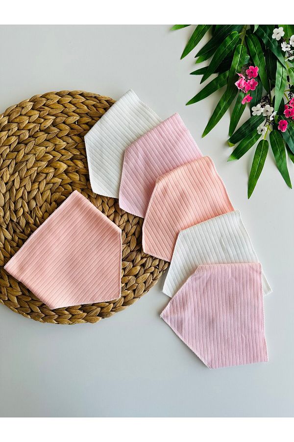minço bebe-Pink Tone Body Protective Triangle Furlar with 6 Count Drool and Feeding Bibs 1
