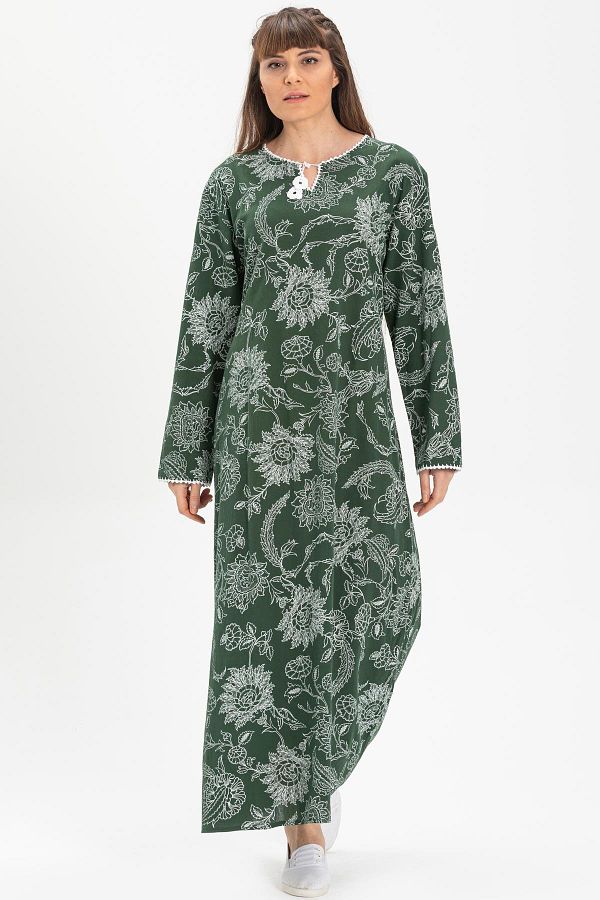 Eliş Şile Bezi-Mânecă lungă Plus Size Sile Stofa imprimată Rochie de vara lungă Sycamore Pattern Verde Ysl 1
