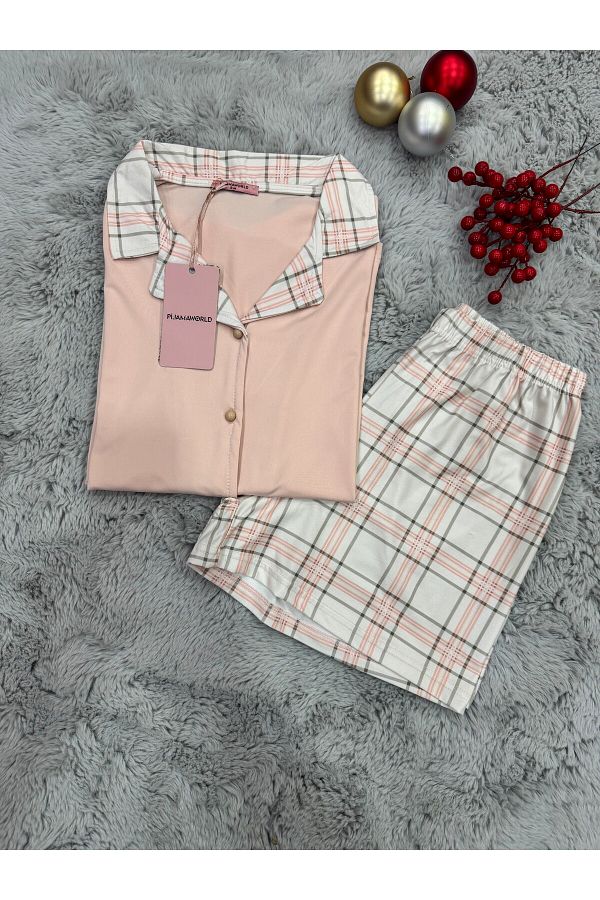 pijamaworld-Short Sleeve Front Buttoned Shorts Pajama Set 1