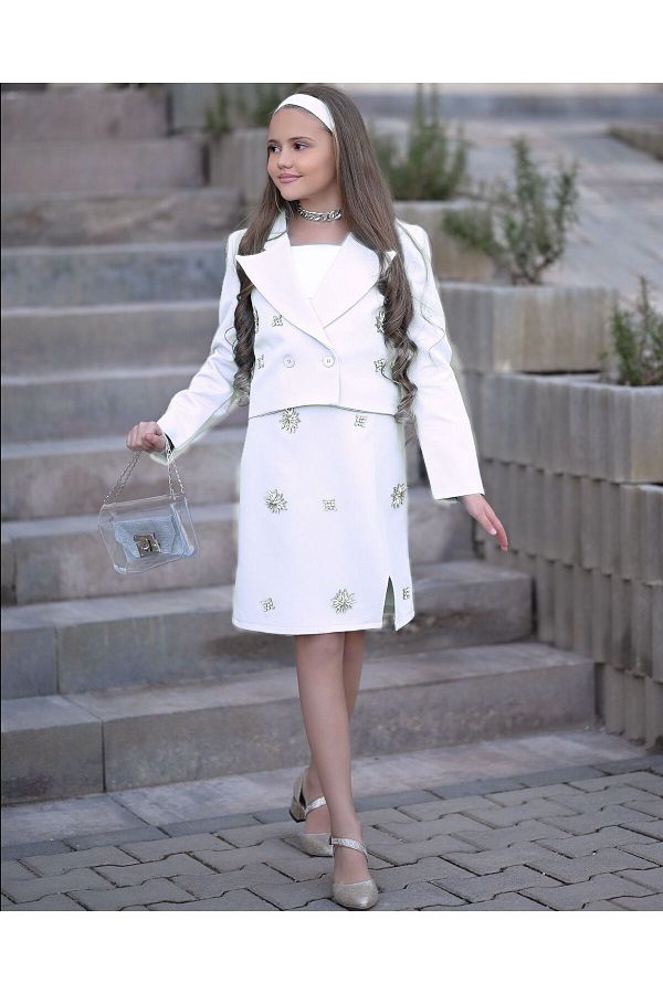 Kids-Girl's Stylish 5 Piece Combination (Jacket, Skirt, Bag, Headband, Necklace) 1