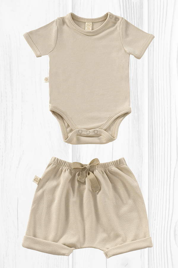 tinylamb Elation Filbert - 2 Parça Kısa Kollu Bebek Yazlık Bodysuit Ve Şort Seti - Unisex Yazlık Bebek Seti