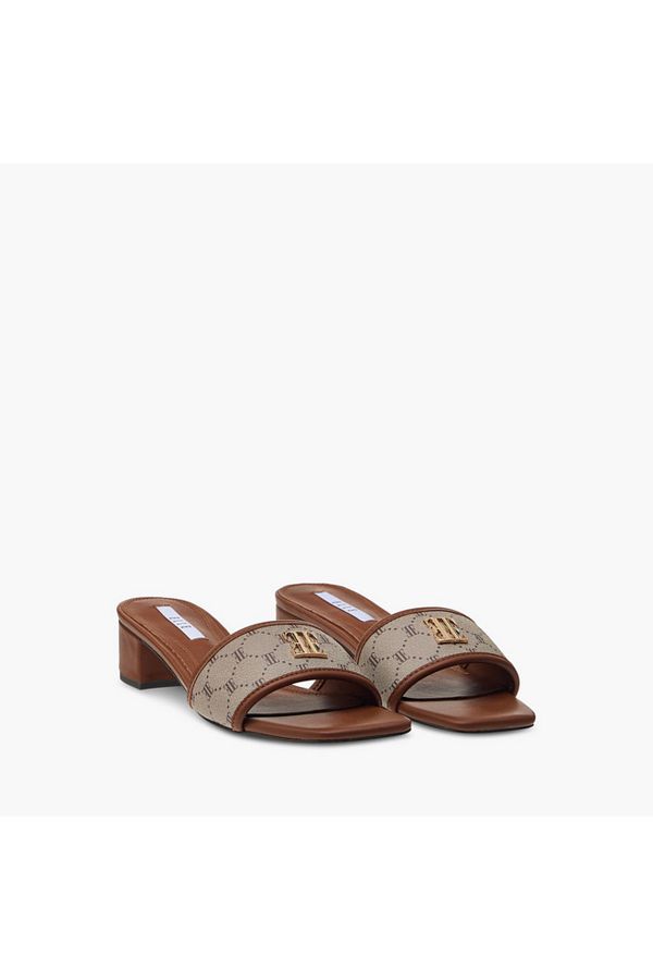 ELLE-Women's Monogram Print Slip-On Sandals with Block Heels 1