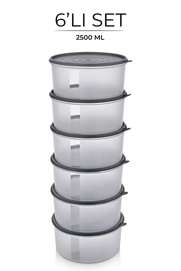 Kitchen Life-Aura Set of 6 Large Round Deep Storage Containers - Storage Container with Lid 2500ml X 6 1