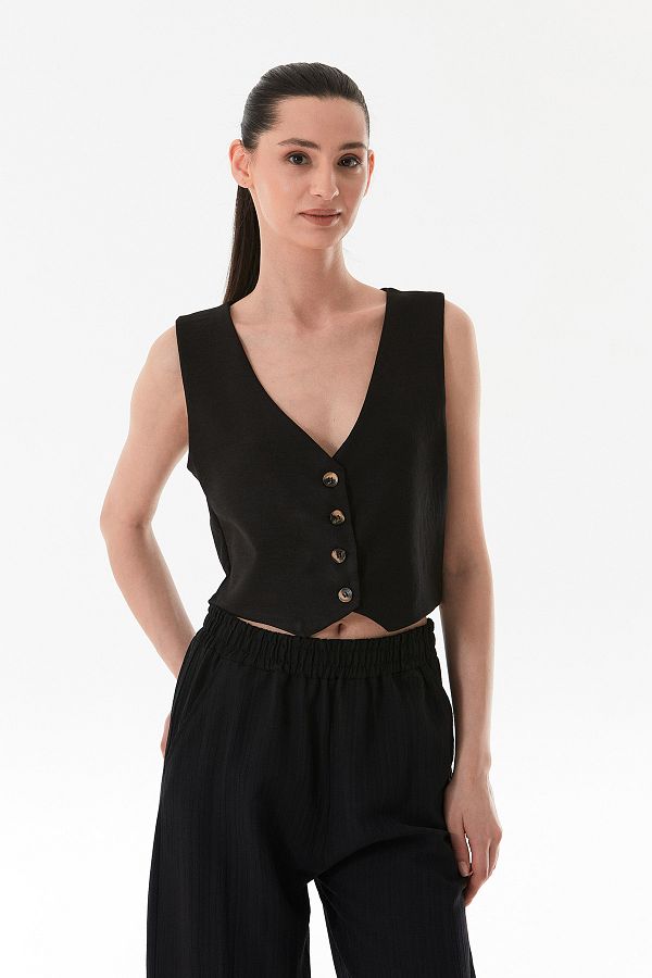 Fulla Moda-Buttoned V-Neck Vest 1