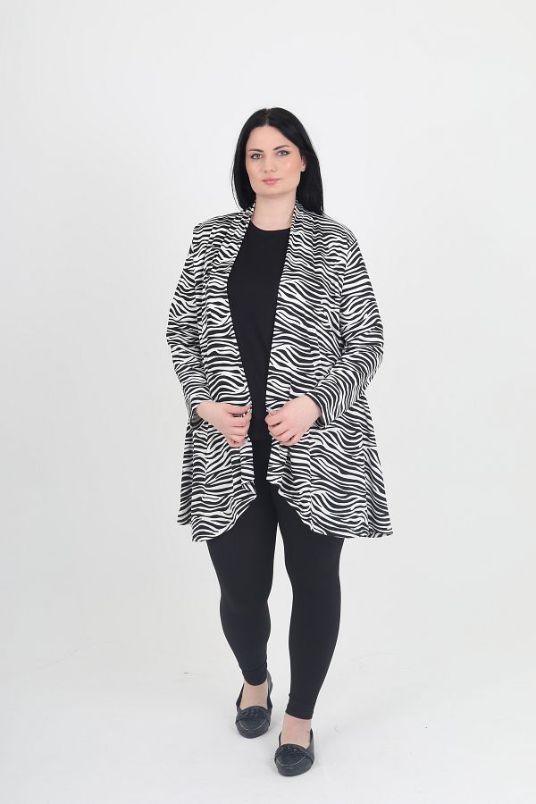 GNR-Zebra Patterned Large Size Combed Cotton Cardigan Inside and Outside Set 1