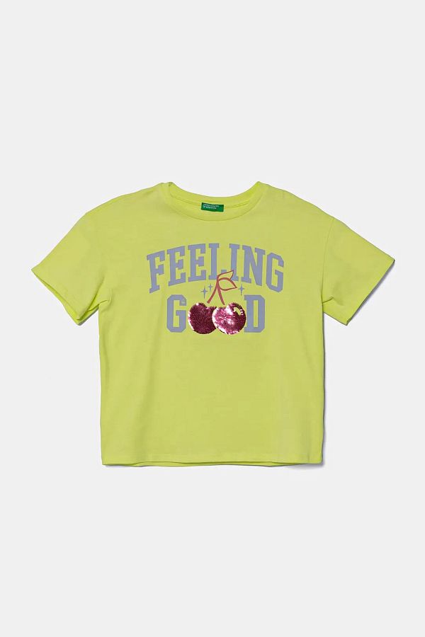 United Colors of Benetton-Cotton Sequined Boxy Fit Crew Neck t Shirt Girls t Shirt 3I1Xc10Ny 1
