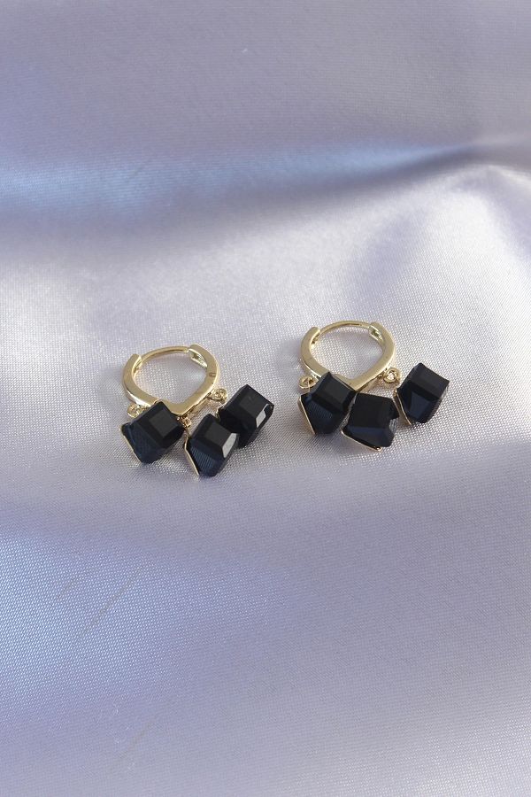 SAFE GROUP-Gold Color Black Square Model Dangle Women's Earrings - Bj-bkp7261 1