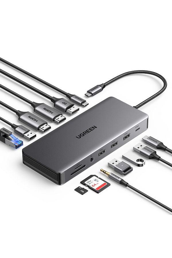 Ugreen-|Revodok HUB  13-in-1 4K Display Dual HDMI, DP, 10Gbps USB-C, 100W PD, Ethernet, SD Card|Gray 1