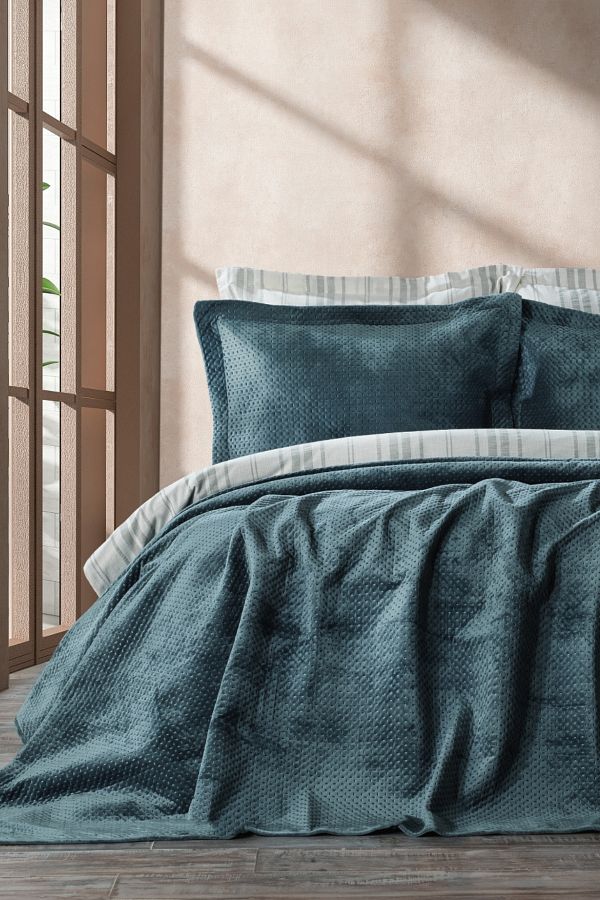 ZEBRA CASA-Scala Petrol Double Bed Cover Set 1