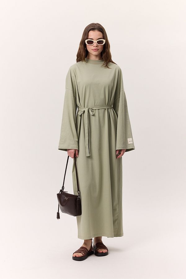 Manuka-ÜBERLÄSSIGES LANGES LÄSSIGES KLEID CAGLIA GRÜN 1